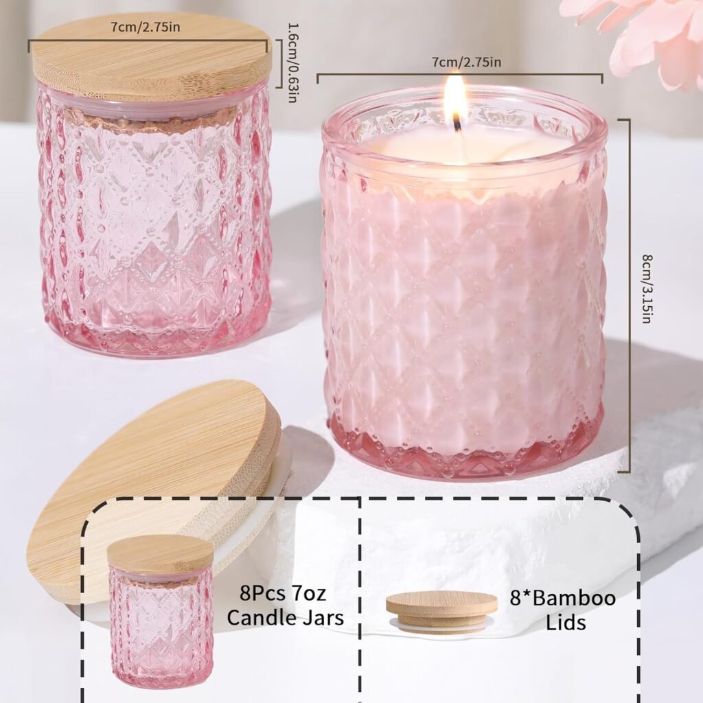 8 Pack Green Candle Jars for Making Candles, 7 OZ Empty Glass Candle Making Jars with Bamboo Lids for Candle Making Supplies, Candle Containers Vessels for Home DIY Decoration