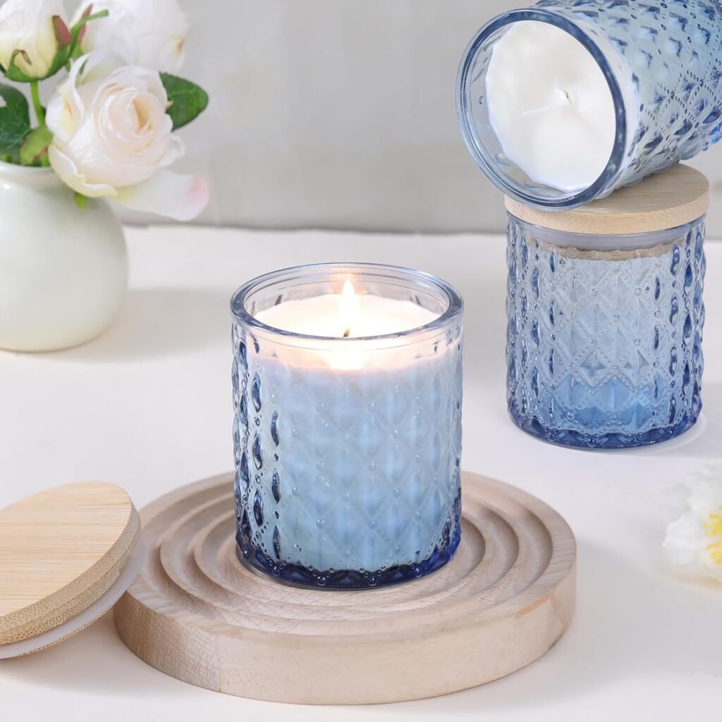 8 Pack Green Candle Jars for Making Candles, 7 OZ Empty Glass Candle Making Jars with Bamboo Lids for Candle Making Supplies, Candle Containers Vessels for Home DIY Decoration