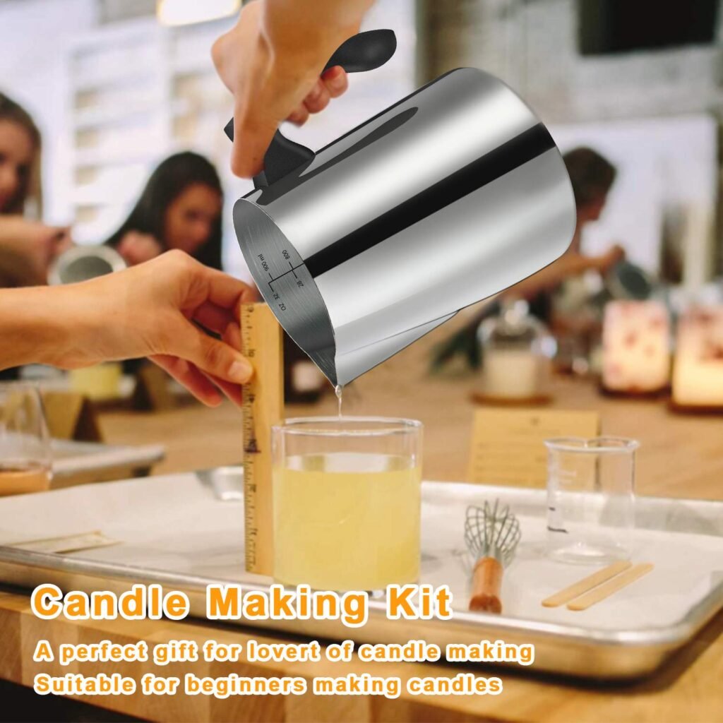 Candle Making Kit - 32oz Pouring Pot, 16oz Soy Wax, Wooden Wick Holders, Candle Wicks, Stickers and Spoon