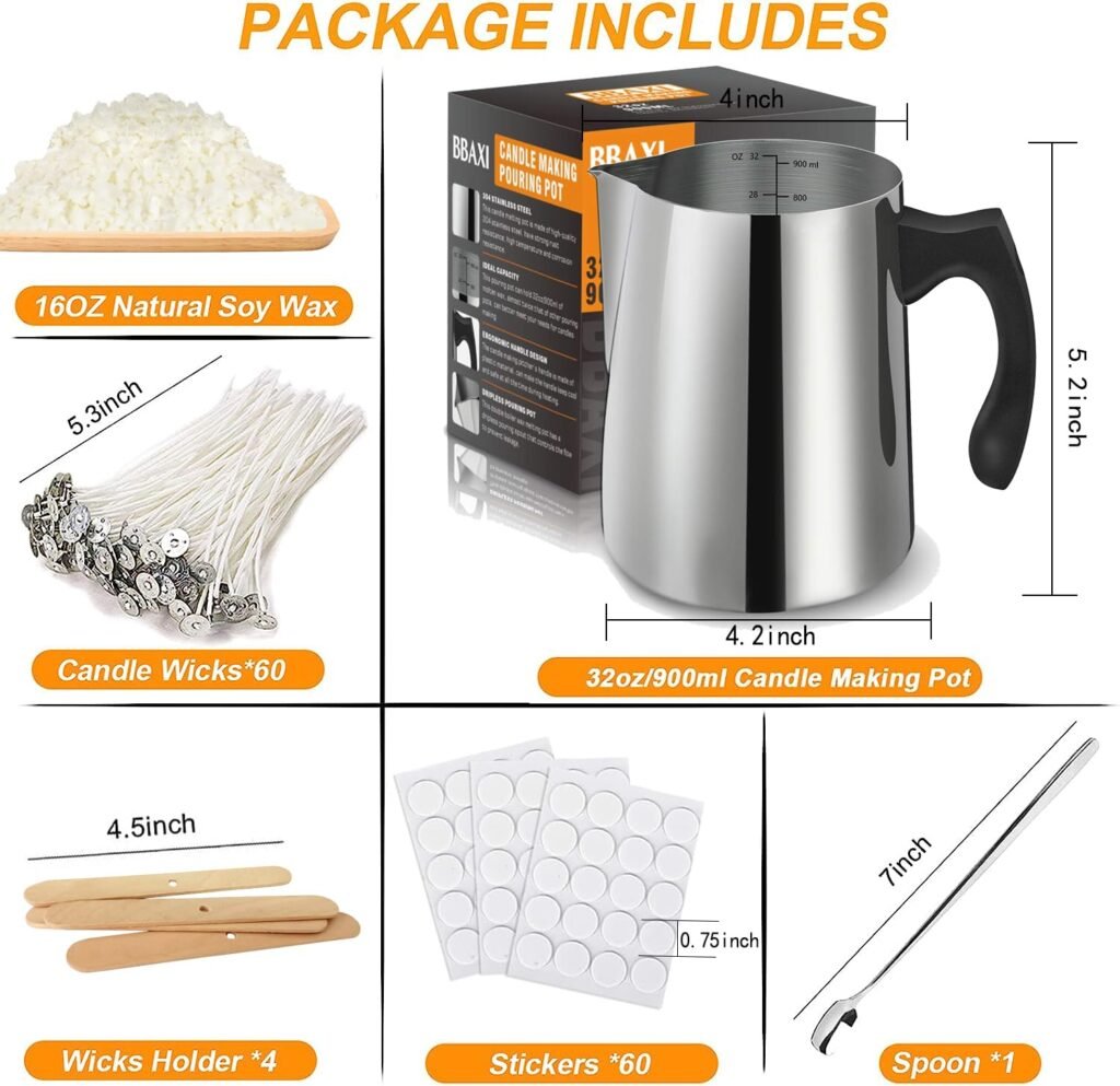 Candle making kit 32oz pouring pot 16oz soy wax wooden wick holders candle wicks stickers and spoon 4