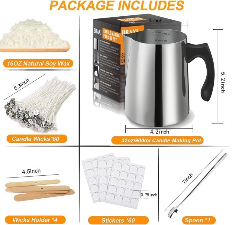 Candle making kit 32oz pouring pot 16oz soy wax wooden wick holders candle wicks stickers and spoon 4