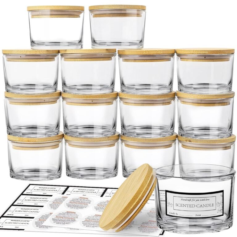 Connoo 15 pack 4 oz clear glass candle jars with airtight bamboo lids for making candles bulk small wide mouth empty can