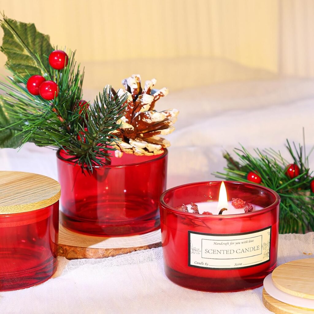 CONNOO 15 Pack 4 OZ Gold Amber Glass Candle Jars with Airtight Bamboo Lids for Making Candles, Bulk Small Wide Mouth Empty Candle Containers with Sticky Warning Labels - Dishwasher Safe, Champagne