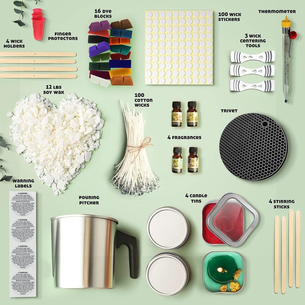 CraftBud Soy Candle Making Kit for Adults Kids, 12.4Oz Soy Wax, 108 PC DIY Kit Includes Wax Melter, Wicks, Dyes More