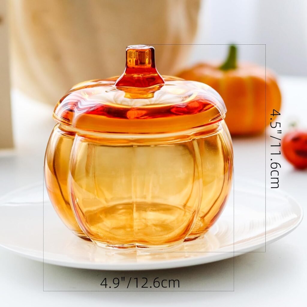 Glass Pumpkin Jars 2PCS, Glass Container Candle Jar with Lid for Making Candles, Decorative Jars for Bedroom, Kitchen Table Décor Fall Thanksgiving Indoor Decoration Orange