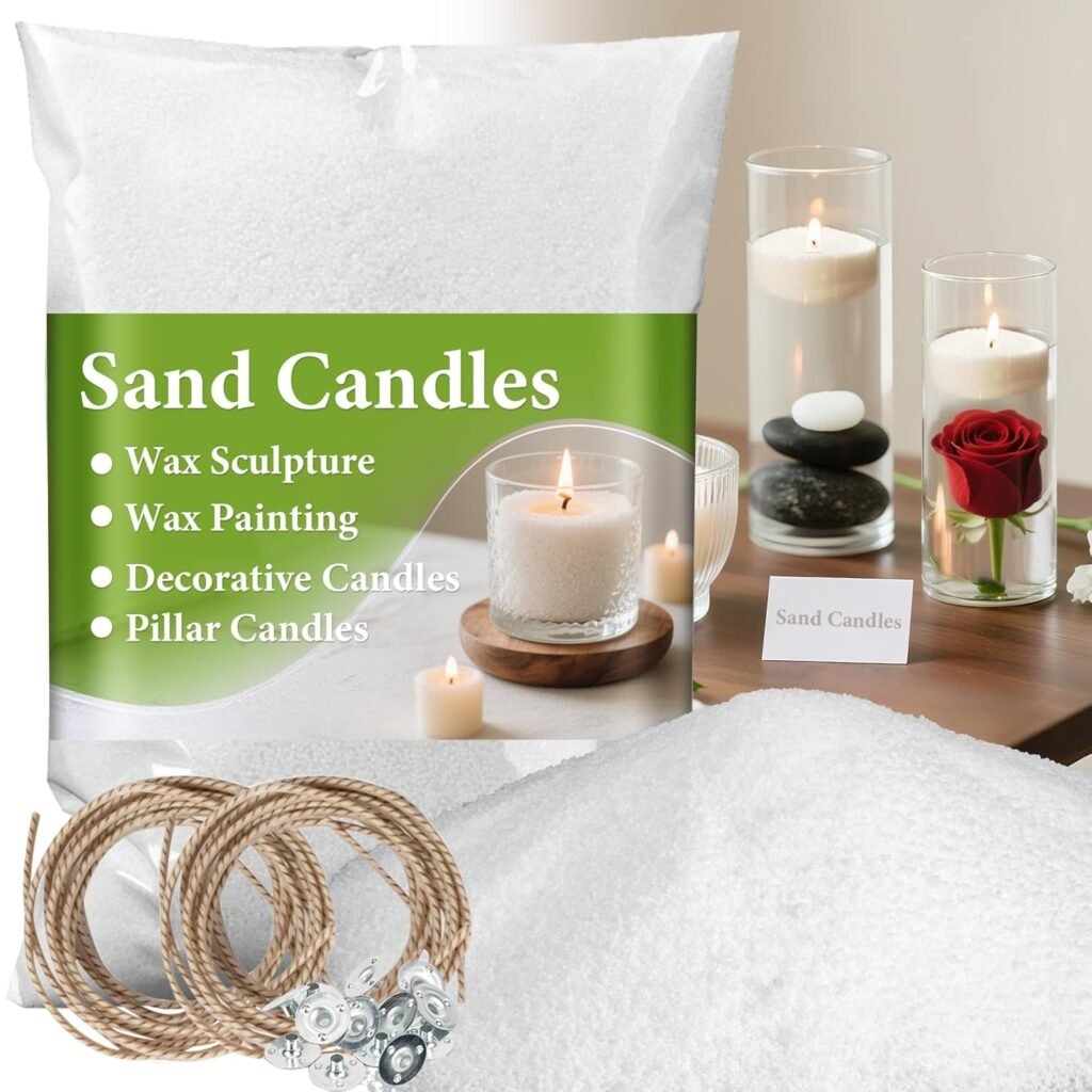 Snow Pearled Candles Sand and Wicks and Wick Tabs- 450g (15.87oz) Refillable White Sand Wax, DIY Candle Beads and Wicks, for Home Decor, Parties, Events