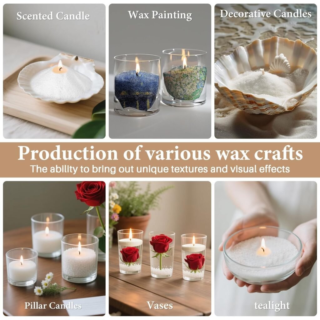 Snow Pearled Candles Sand and Wicks and Wick Tabs- 450g (15.87oz) Refillable White Sand Wax, DIY Candle Beads and Wicks, for Home Decor, Parties, Events