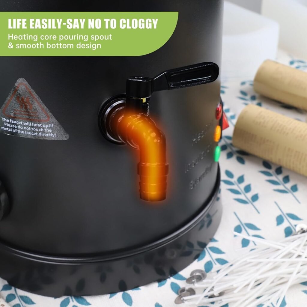 TOAUTO Wax Melter for Candle Making Large Wax Melting Furnace with Quick Pour Spout Temp Control,10Lbs Capacity for Candle Business Fast Easy Clean（Stirring Spoon+ Cotton Wick）