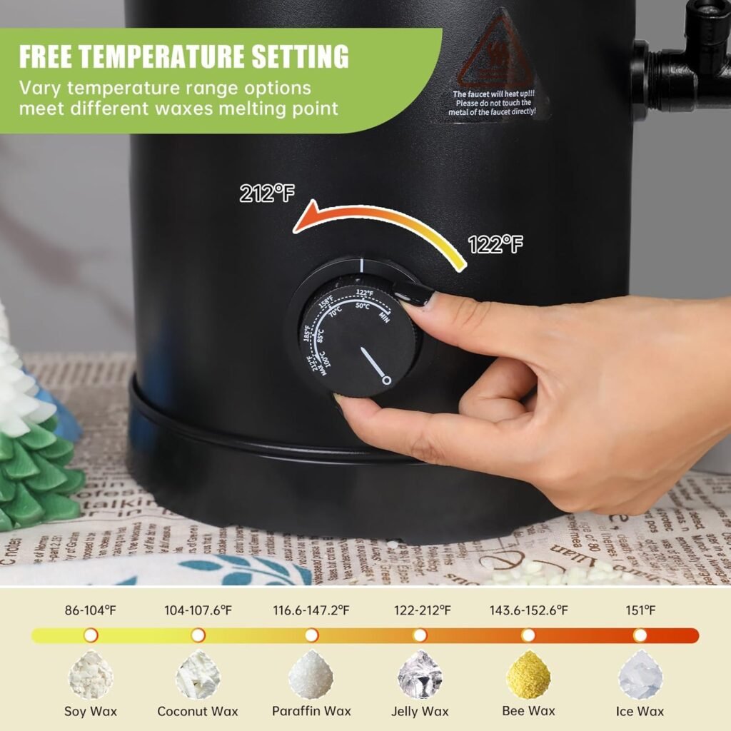 TOAUTO Wax Melter for Candle Making Large Wax Melting Furnace with Quick Pour Spout Temp Control,10Lbs Capacity for Candle Business Fast Easy Clean（Stirring Spoon+ Cotton Wick）