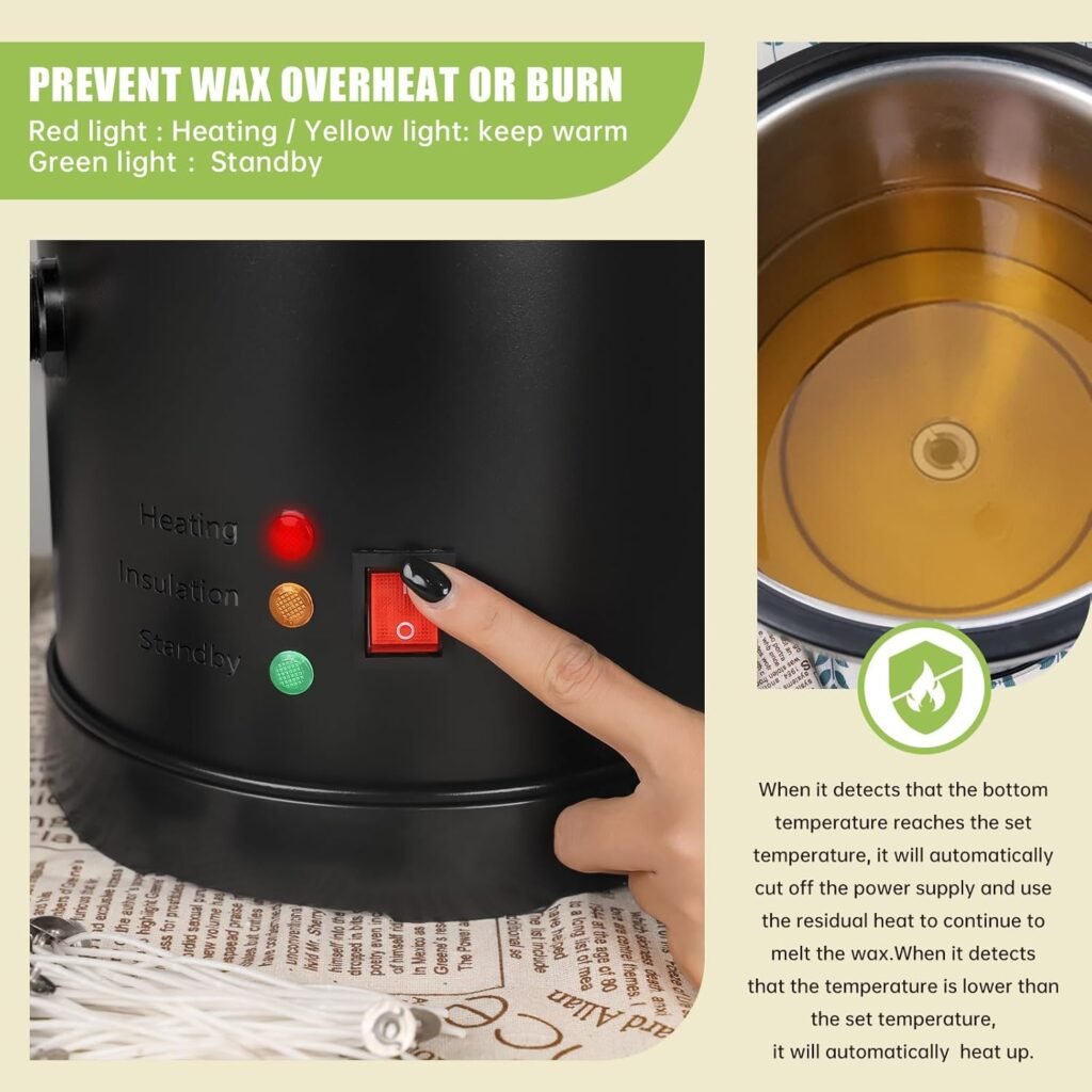 TOAUTO Wax Melter for Candle Making Large Wax Melting Furnace with Quick Pour Spout Temp Control,10Lbs Capacity for Candle Business Fast Easy Clean（Stirring Spoon+ Cotton Wick）