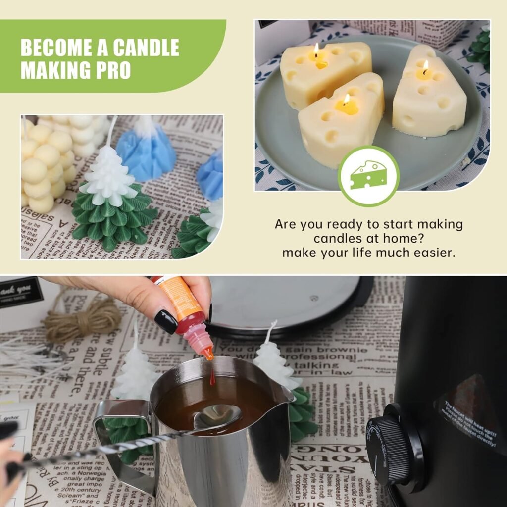 TOAUTO Wax Melter for Candle Making Large Wax Melting Furnace with Quick Pour Spout Temp Control,10Lbs Capacity for Candle Business Fast Easy Clean（Stirring Spoon+ Cotton Wick）