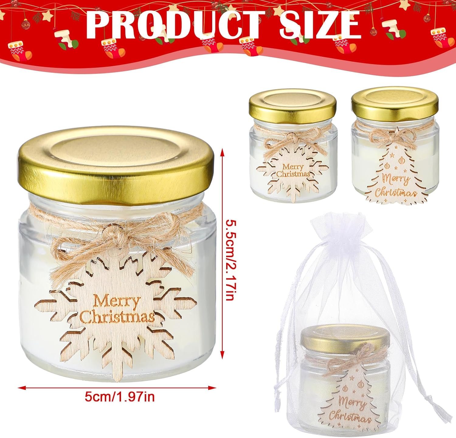 Tondiamo 20 pcs christmas candle favors bulk bluebell scented jars wooden christmas tree snowflake candle for home decor 6