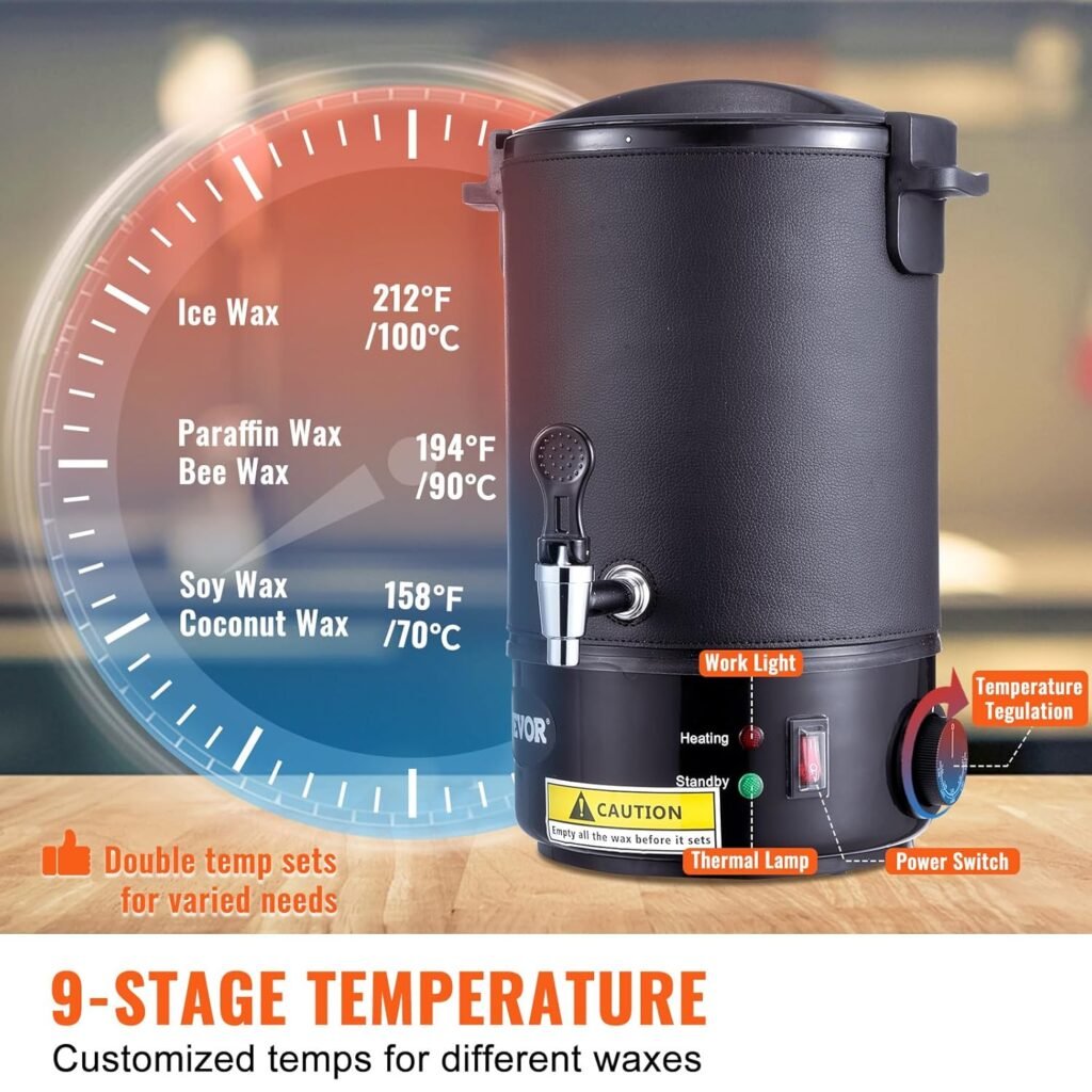 VEVOR Wax Melter for Candle Making, 6.5 Liter Large Electric Wax Melting Pot Easy Pour Spout, 9-Level Temperature Control, Easy Clean for Candle Soap Cream Beauty Bulk Production Business or Home