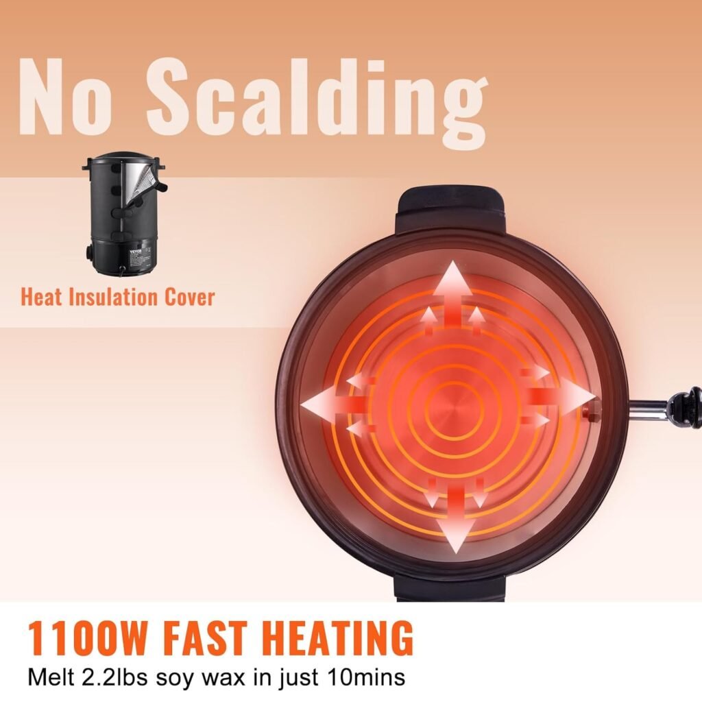 VEVOR Wax Melter for Candle Making, 6.5 Liter Large Electric Wax Melting Pot Easy Pour Spout, 9-Level Temperature Control, Easy Clean for Candle Soap Cream Beauty Bulk Production Business or Home
