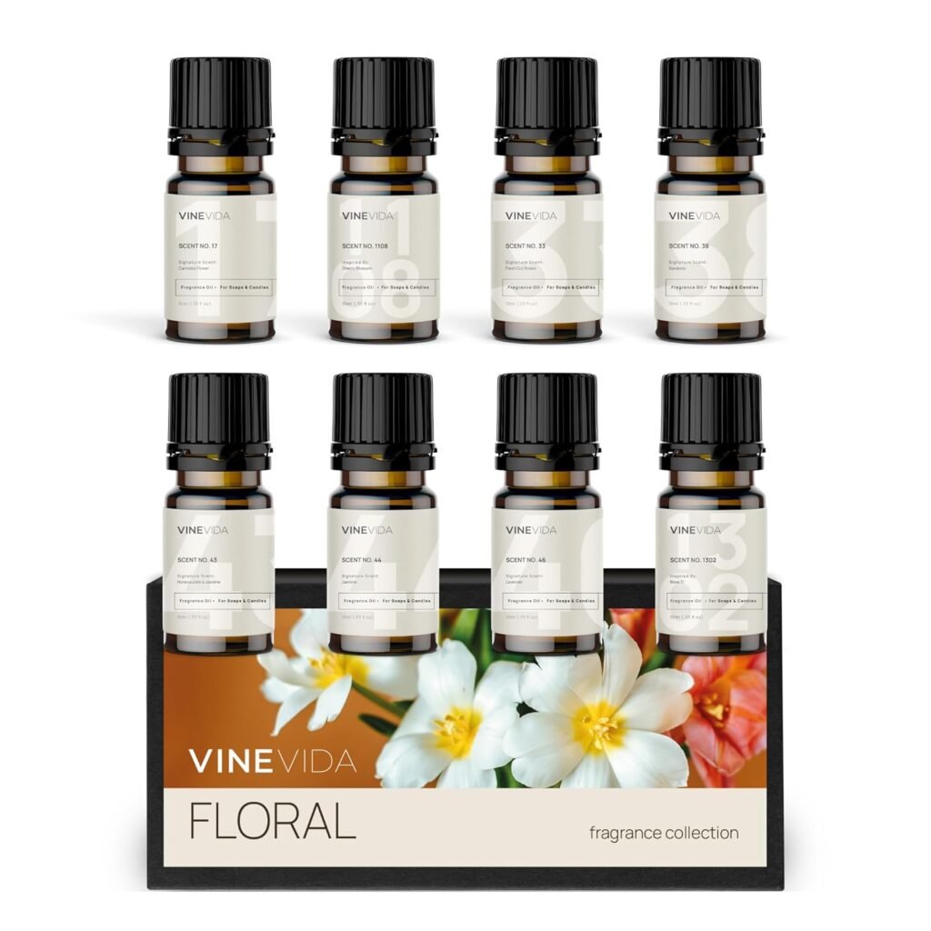 VINEVIDA [Set of 8] Floral Scents for Candle Making, Made in USA Candle Fragrance Oil, Soap Making Essential Oils, Diffuser Oil Scents