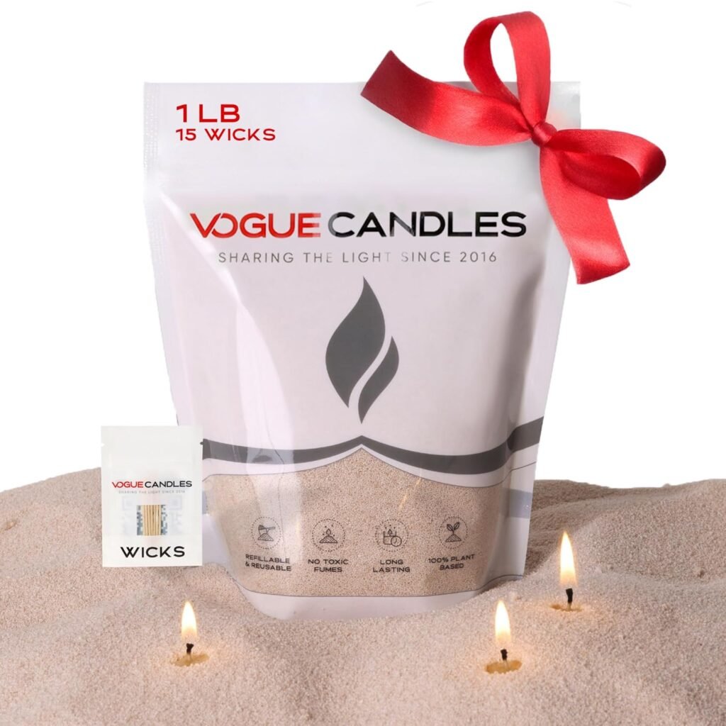 Vogue Candles 1LB Candle Sand with 15 Wicks | Plant-Based Refillable Wax Granules for DIY Candle Making | Clean Burning, Unscented, Smoke-Free, Vegan Candle Refill Kit- Nude Vogue Candles 1LB Candle Sand with 15 Wicks | Plant-Based Refillable Wax Granules for DIY Candle Making | Clean Burning, Unscented, Smoke-Free, Vegan Candle Refill Kit- Nude