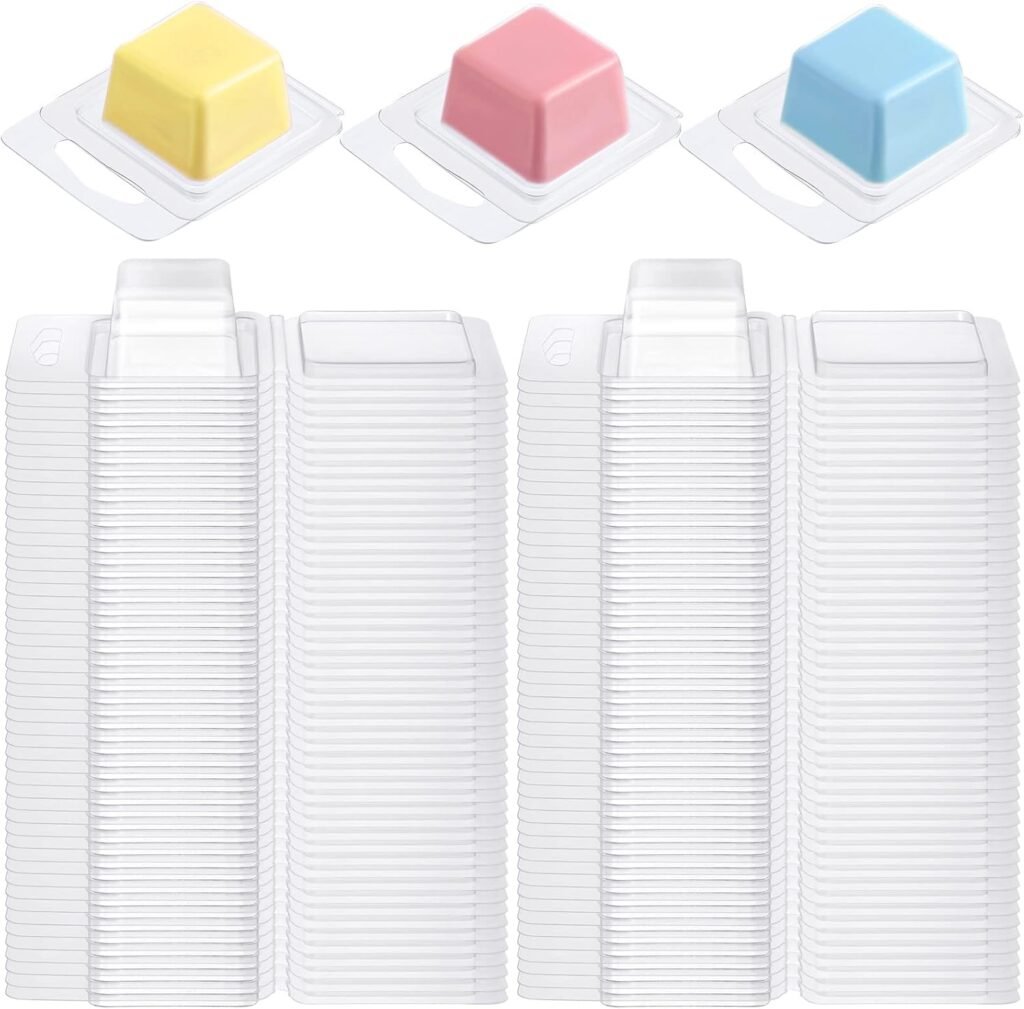 Wesiti Wax Melt Molds Clear Empty Plastic Wax Melt Clamshells Container Pet Single Cube 1 oz Candle Molds for DIY Chocolates Wickless Candles Soap Making(100 Pcs)