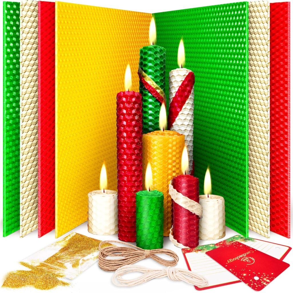 Christmas Candle Rolling Kit - Beeswax Candle Making Kit for Kids Adults (Christmas, Hanukkah, Kwanzaa) - DIY Winter Candles Craft Project