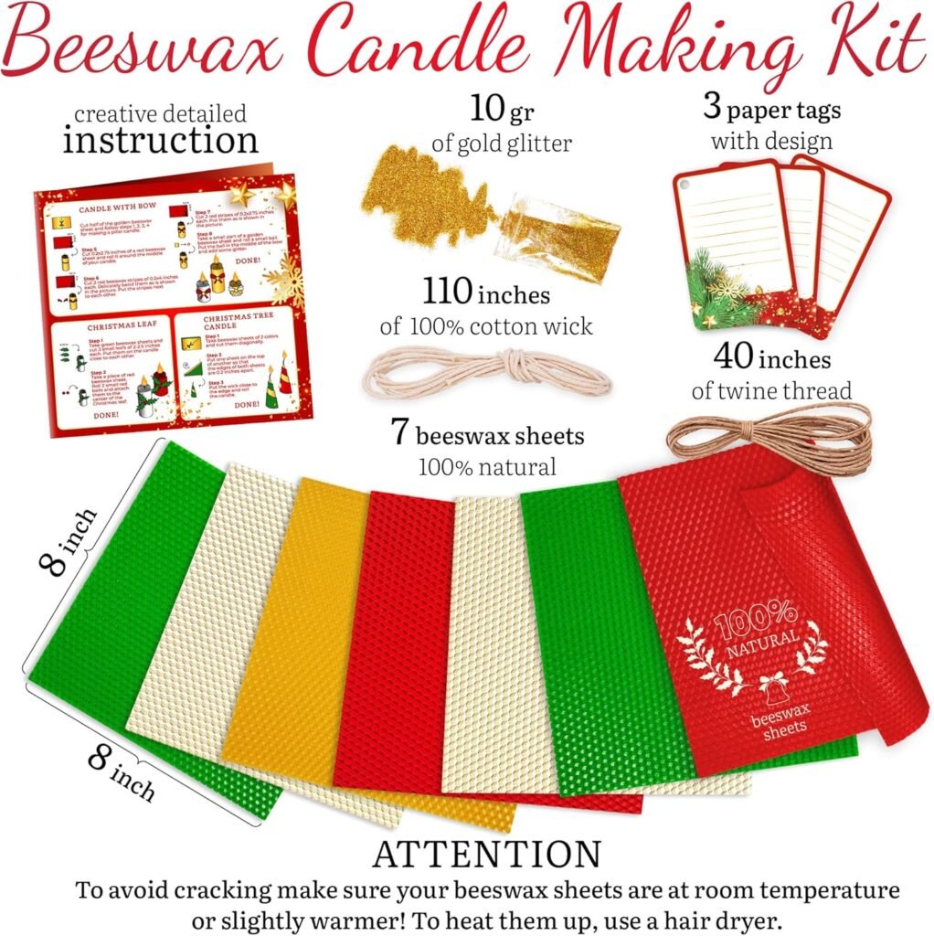 Christmas Candle Rolling Kit - Beeswax Candle Making Kit for Kids Adults (Christmas, Hanukkah, Kwanzaa) - DIY Winter Candles Craft Project