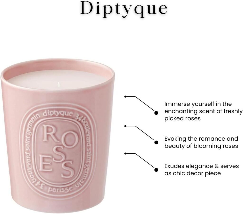 Diptyque Roses Candle 600g Porcelain jar Luxury Candle 100h Burn time 21.1 oz, Pink