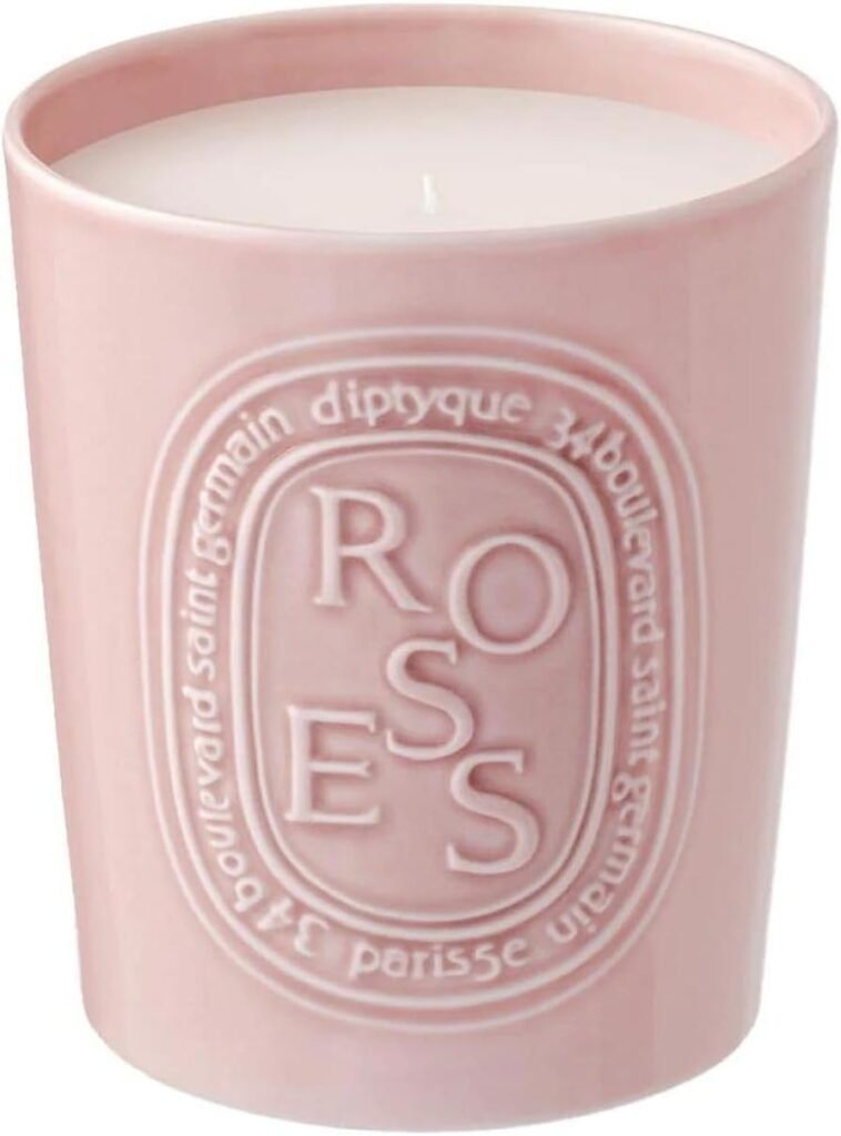 Diptyque Roses Candle 600g Porcelain jar Luxury Candle 100h Burn time 21.1 oz, Pink