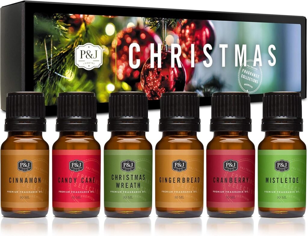 PJ Fragrance Oil Christmas Set | Christmas Wreath, Mistletoe, Candy Cane, Gingerbread, Cinnamon, and Cranberry Candle Scents, Freshie Scents, Candle/Soap Making Supplies