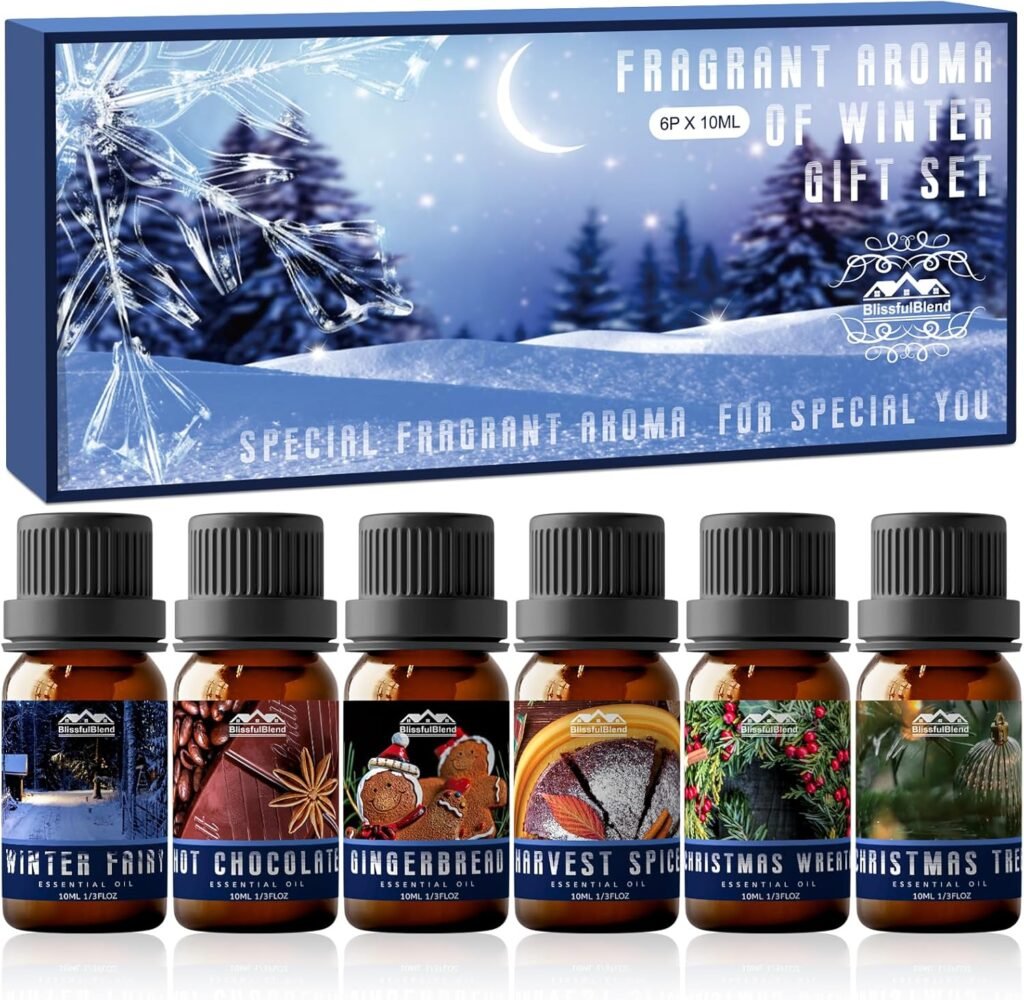 Winter Essential Oils Gifts Set 6 Pack Oil of Winter Essential Oil for Home and Car Care Candle and Soap Making 10ML for Friends and Parents Christmas