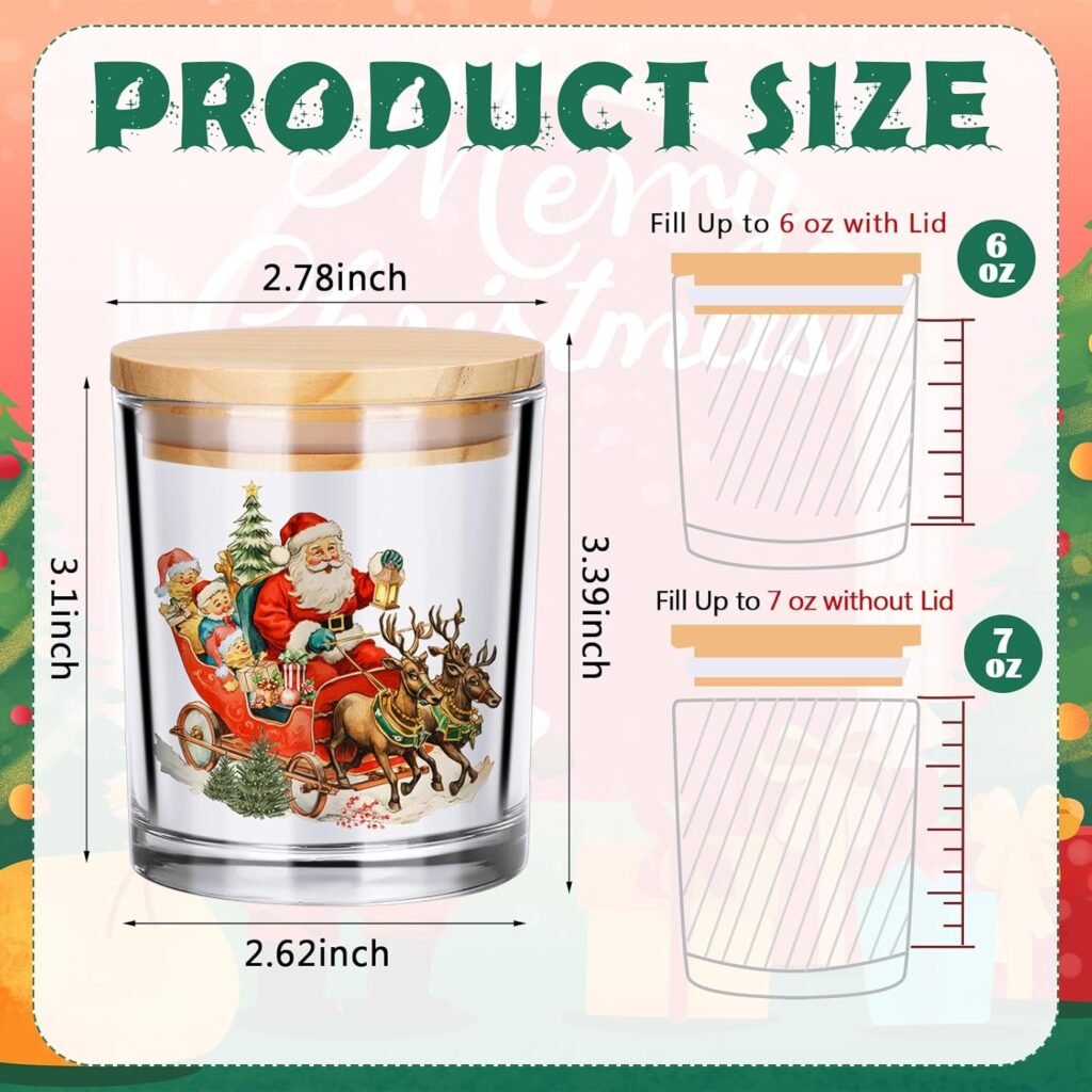 Ziliny 10 Pcs Christmas Glass Candle Jars Empty Containers Bulk 7 oz Glass Jars with Cork Lids Tins for Candle Making Storing Biscuits Tea Party Favors(Christmas)