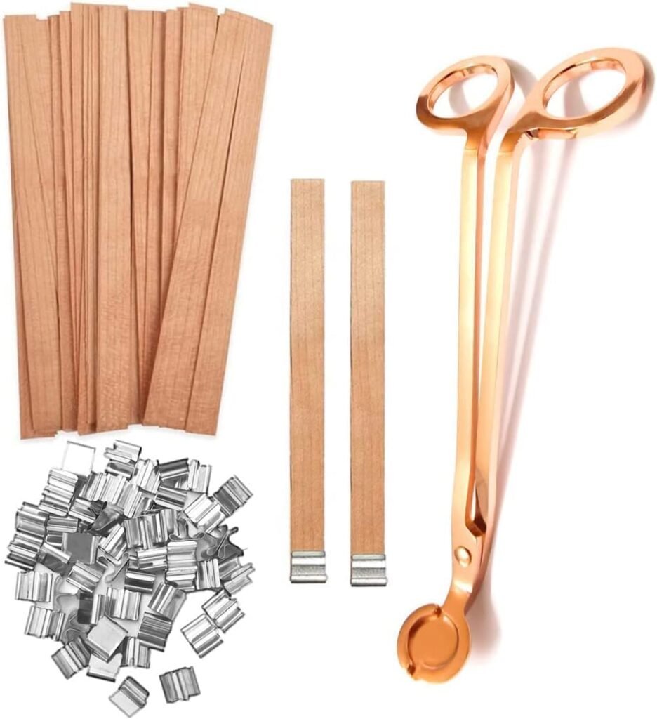 100pcs Wood Wicks for Candles,Wood Wicks for Candles Making Smokeless Wooden Candle Wicks with Trimmer Natural Crackling Wooden Wicks for Candle Making 5.1x0.5x0.04inch DIY Craft