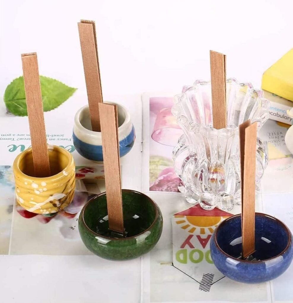 100pcs Wood Wicks for Candles,Wood Wicks for Candles Making Smokeless Wooden Candle Wicks with Trimmer Natural Crackling Wooden Wicks for Candle Making 5.1x0.5x0.04inch DIY Craft