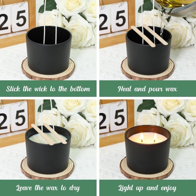 12oz candle jars 8 pack large black glass empty candle jars for candle makings with bamboo lids and wick kit multiple wi 3