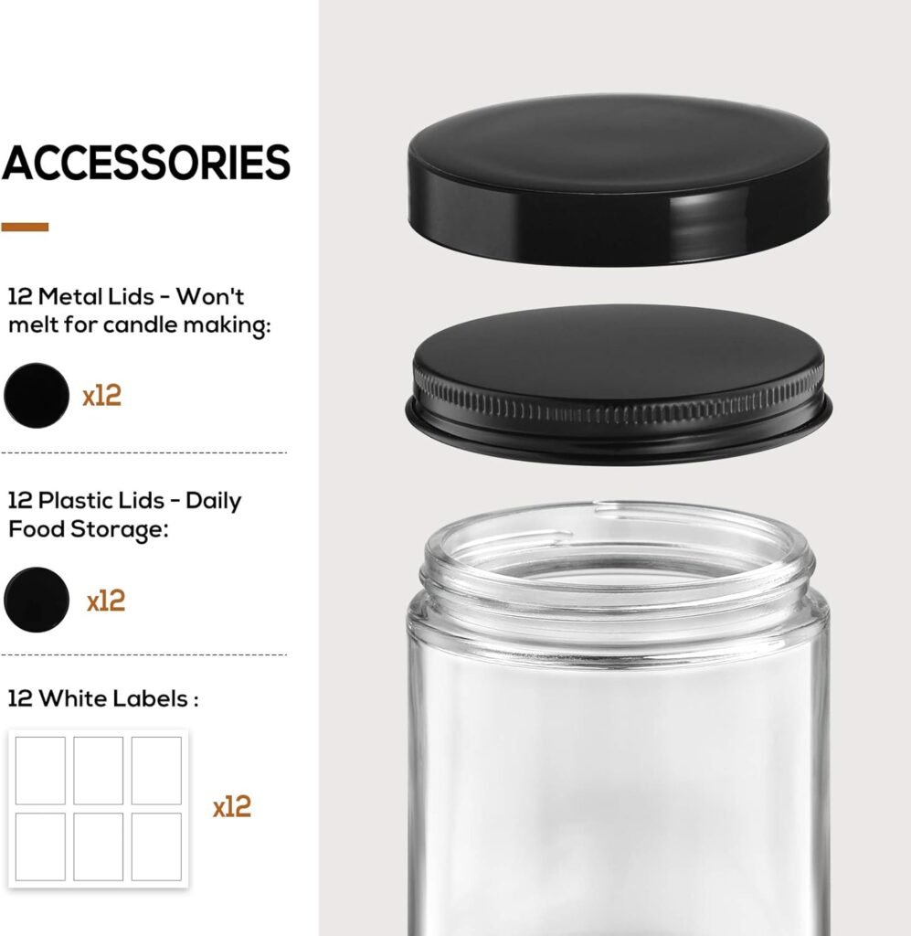 24 Pack, 8 OZ Thick Glass Jars with Metal Lids, Clear Round Candle Making Jars,Empty Food Storage Containers, Mason Canning Jar For Spice, Powder, Liquid, Sample, Lotion, Cosmetic,Dishwasher Safe
