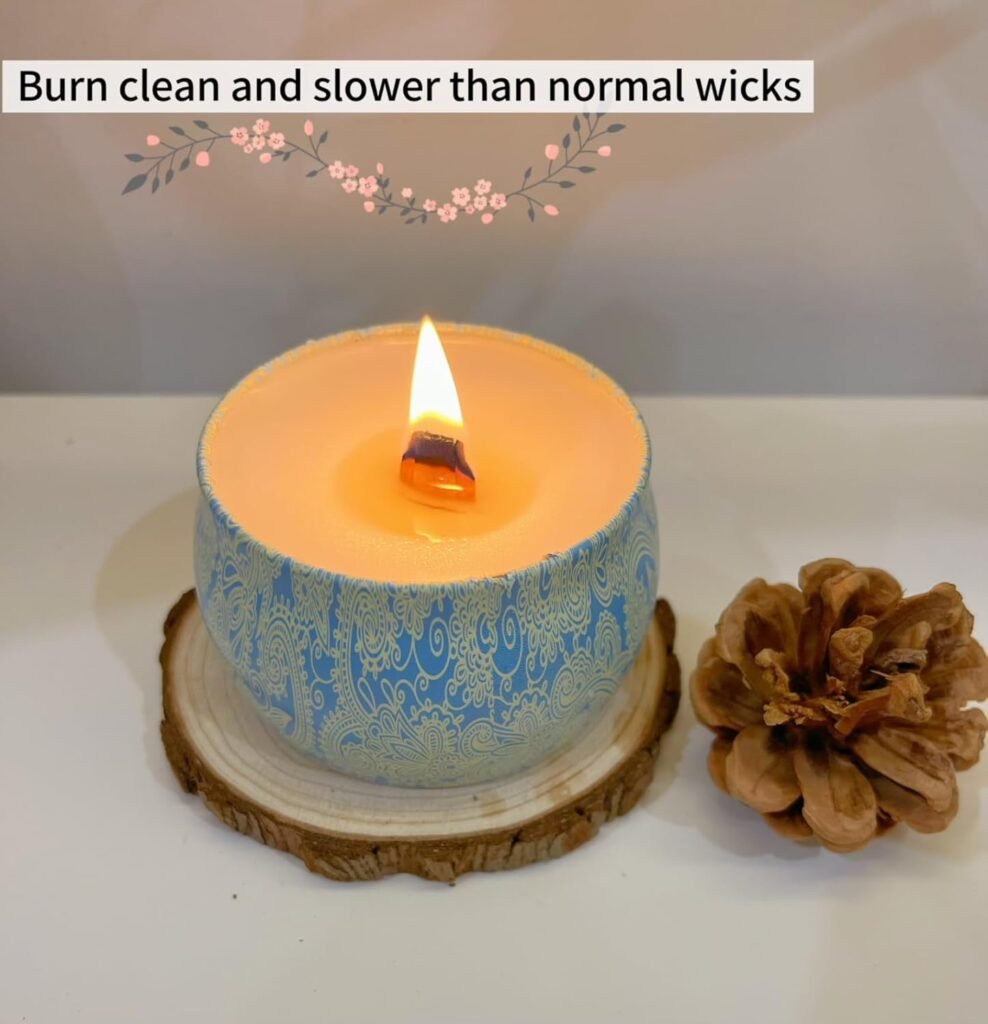 30 Sets Double-Layered Smokeless Cherry Wood Candle Wicks, Long Lasting Flame, Easily Burn, Candle Cores with Stand and Glue Dot, Warning Label for DIY Candle Making