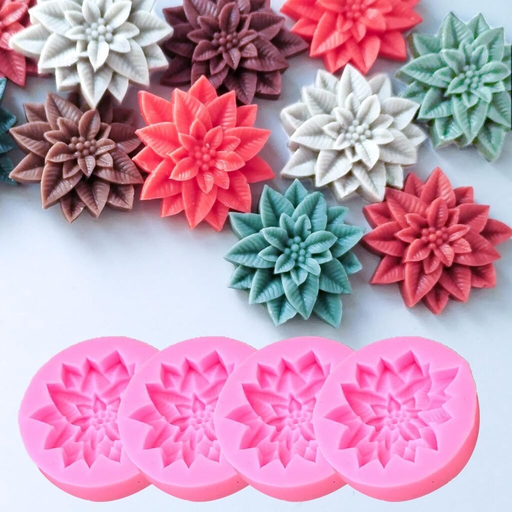 4PCS Christmas Candle Soap Silicone Molds, Holly Leaf Chocolate Cake Decorating Jelly Candy Dessert Molds, 3D Plant Leave Mold for Epoxy Resin Casting Concrete Candle Soap Wax Gypsum DIY Craft