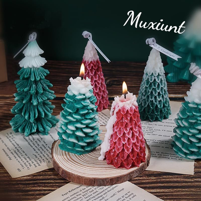 5PCS 3D Christmas Tree Silicone Candle Soap Epoxy Resin Wax Mold Silicone Shapes Christmas Tree Mold for Candle Resin Soap Craft Cake Chocolate Making Kit Christmas Gift Home Party Decoration