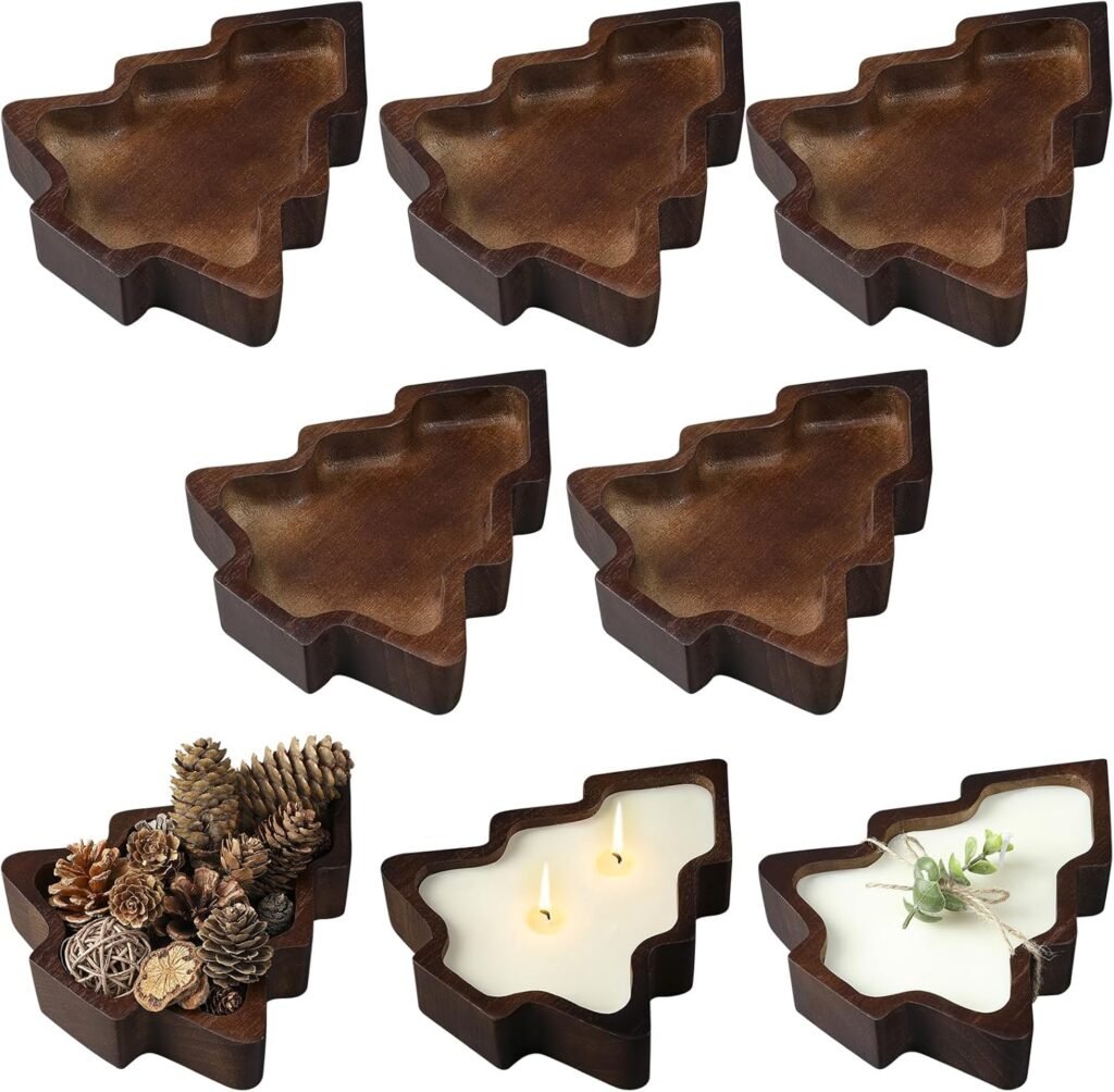 8 Pcs Christmas Wooden Candle Bowl Christmas Tree Tray Dough Charcuterie Board Rustic Xmas Sushi Plate Hand Carved Wood Bowl Paulownia Bowls for DIY Candles Decoration Dining Home 8 Pcs Christmas Wooden Candle Bowl Christmas Tree Tray Dough Charcuterie Board Rustic Xmas Sushi Plate Hand Carved Wood Bowl Paulownia Bowls for DIY Candles Decoration Dining Home