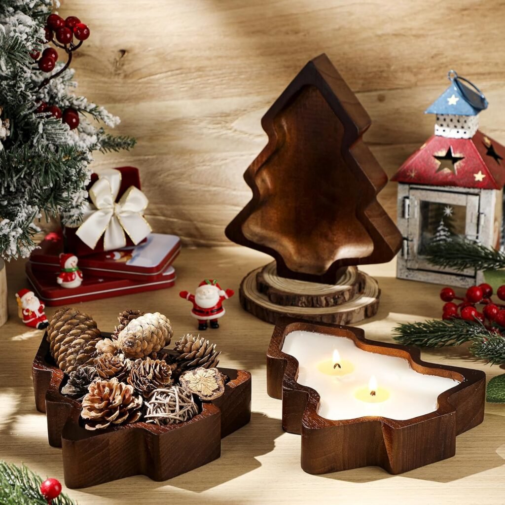 8 Pcs Christmas Wooden Candle Bowl Christmas Tree Tray Dough Charcuterie Board Rustic Xmas Sushi Plate Hand Carved Wood Bowl Paulownia Bowls for DIY Candles Decoration Dining Home 8 Pcs Christmas Wooden Candle Bowl Christmas Tree Tray Dough Charcuterie Board Rustic Xmas Sushi Plate Hand Carved Wood Bowl Paulownia Bowls for DIY Candles Decoration Dining Home