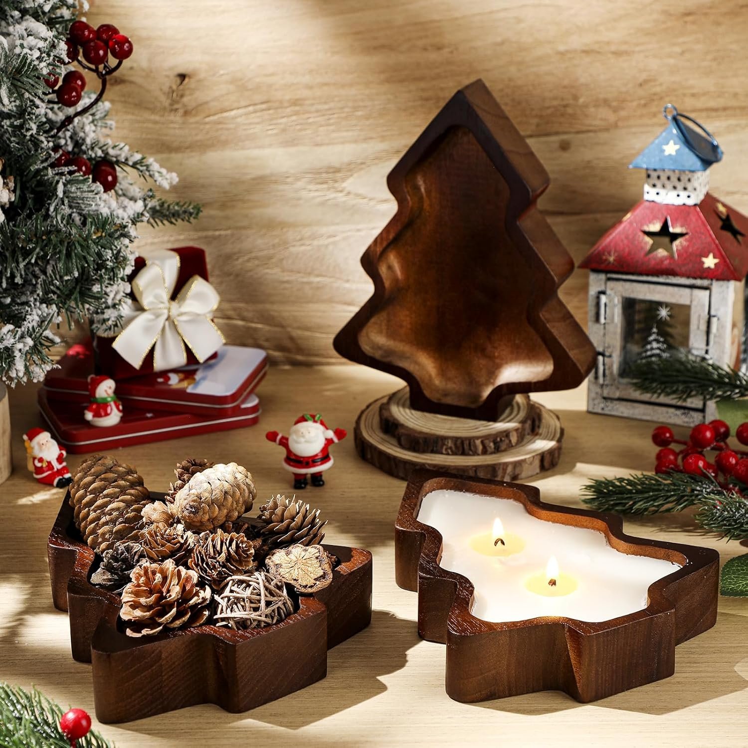 8 Pcs Christmas Wooden Candle Bowl review