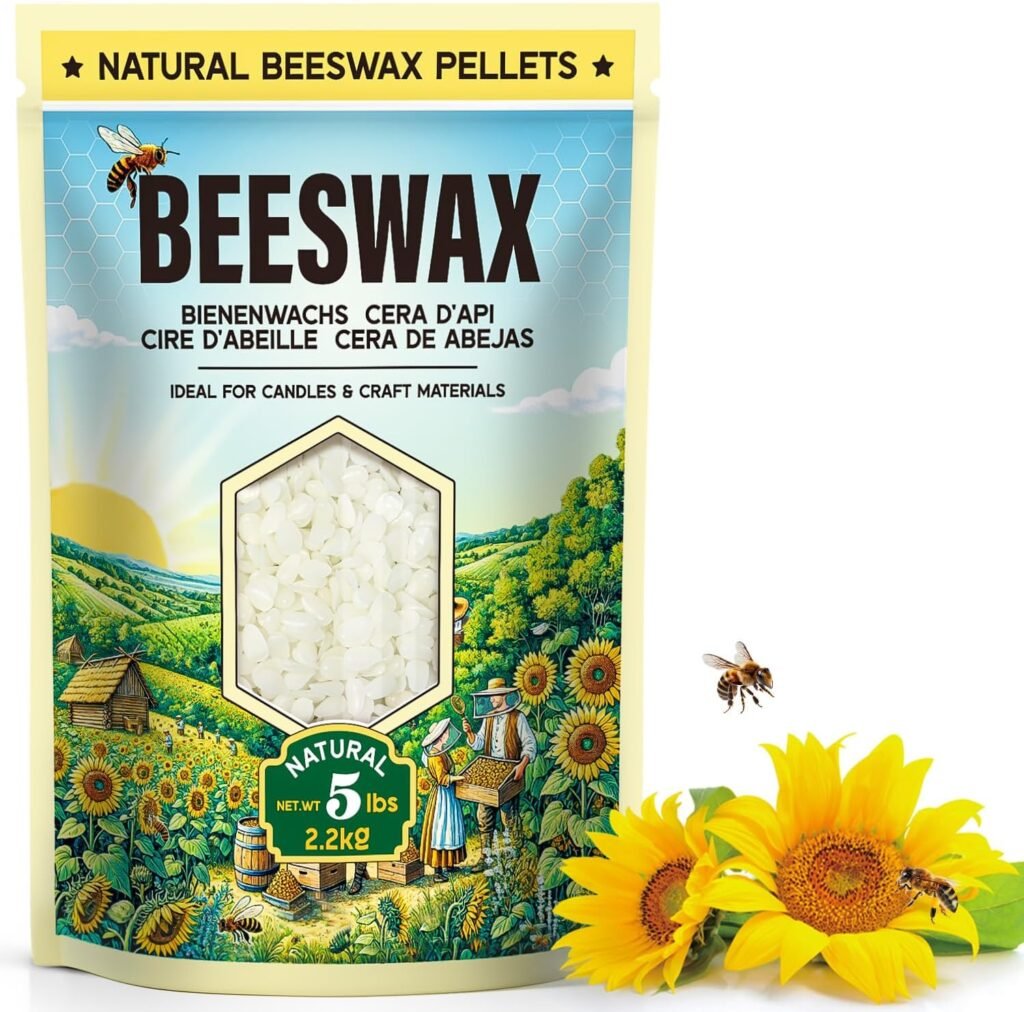 Beeswax Pellets for Candle Making – 5lb/10lb/20lb – Natural Beeswax for Candles, Lip Balms, and Skincare – White Beeswax for DIY Projects – Ideal for Beginners and Experts（5lb）