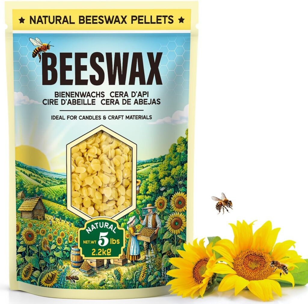 Beeswax Pellets for Candle Making – 5lb/10lb/20lb – Natural Beeswax for Candles, Lip Balms, and Skincare – White Beeswax for DIY Projects – Ideal for Beginners and Experts（5lb）