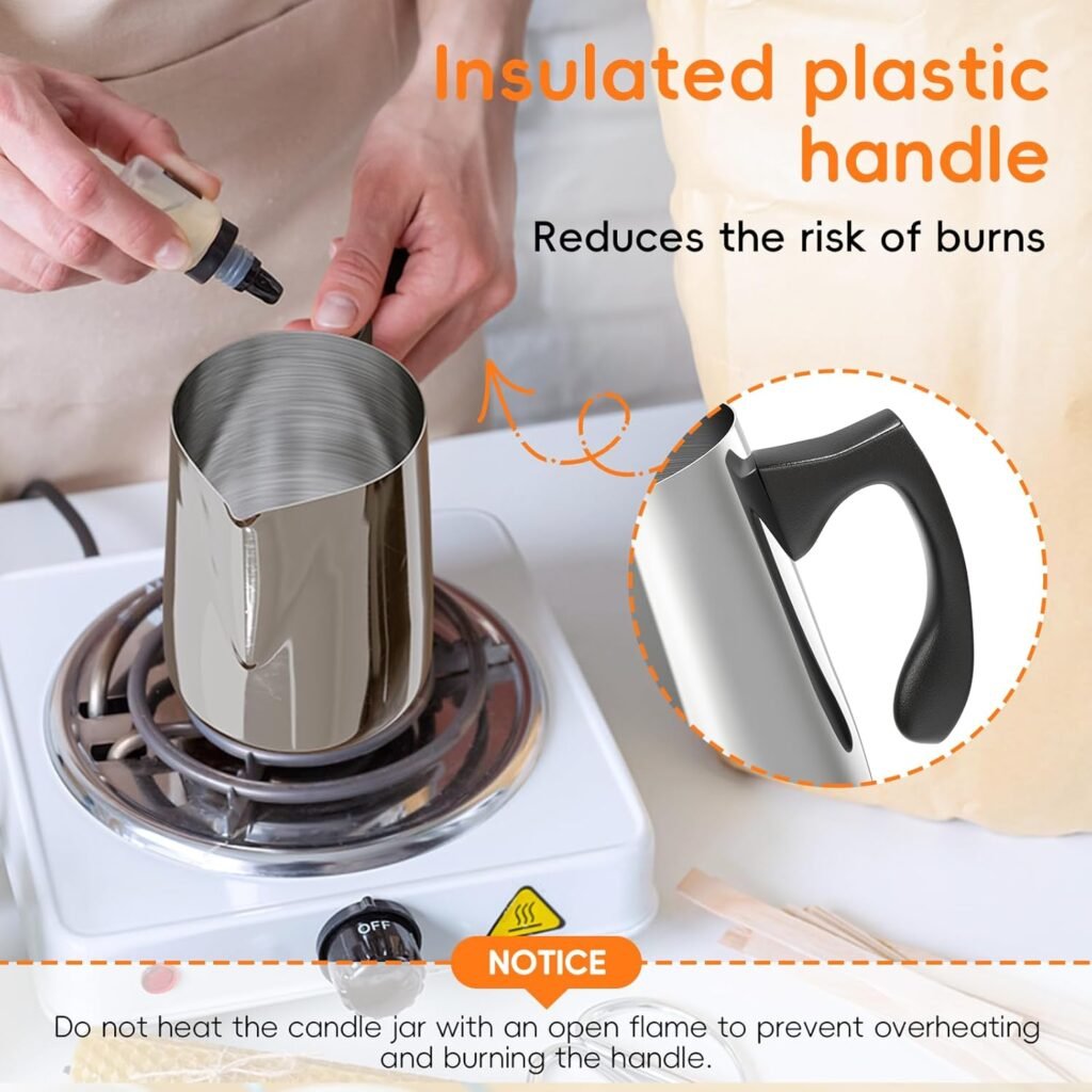 Candle Making Pouring Pot, 32oz Stainless Steel Wax Melting Pot with Heat-Resistant Handle, Double Boiler Candle Making Pitcher with Dripless Pouring Spout Design