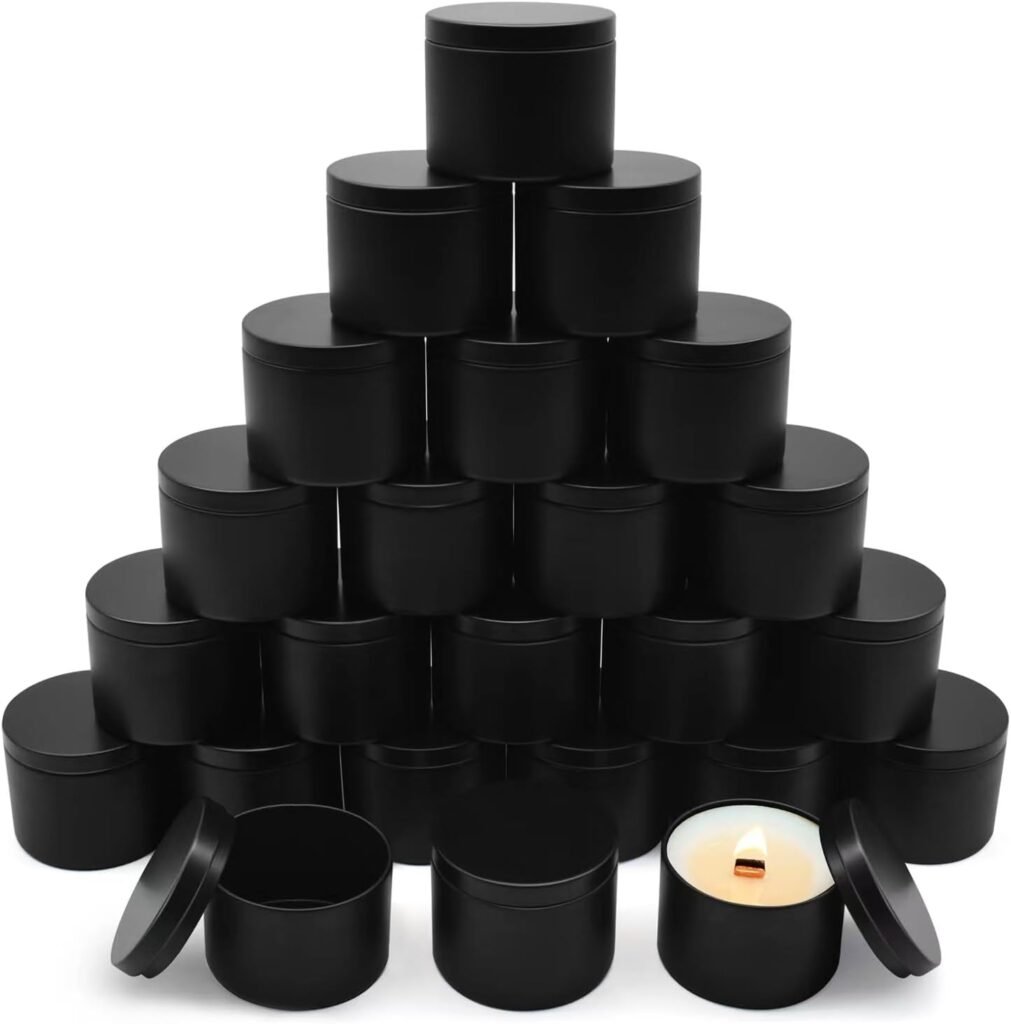 Candle Tins 8oz, 24-Pack Premium Matte Full Black 8 OZ Metal Candle Jars with Lids for Making Candles, Bulk Empty Candle Containers for Small Business - Black