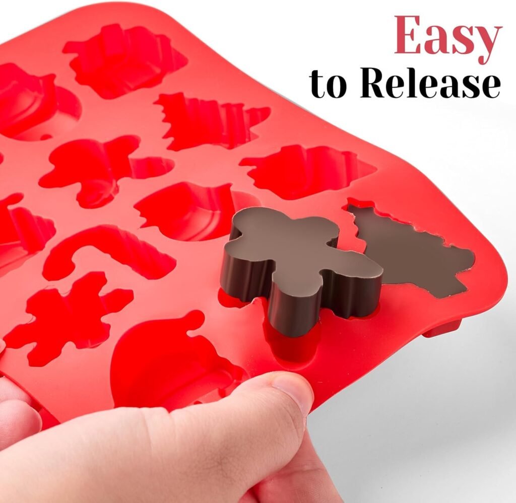 Christmas Chocolate Molds, 2PCS Silicone Candy Molds Santa Clause Christmas Tree Snowman Gingerbread Man Baking Molds for Jellies, Candies, Ice Cubes, Wax Melts, Soaps, Candles