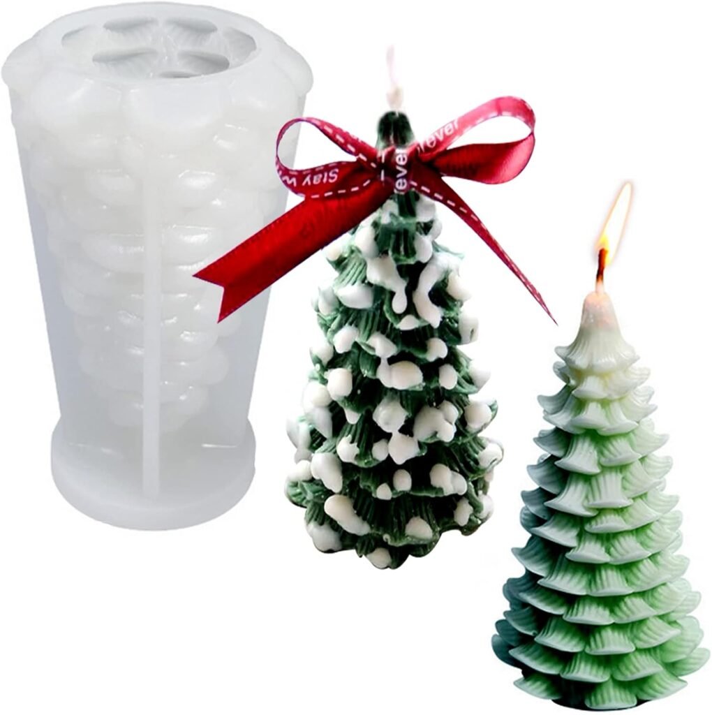 Christmas Tree Candle Mold, 3D Christmas Pine Tree Silicone Mold for Epoxy Resin Casting Soap Home Gift Decoration