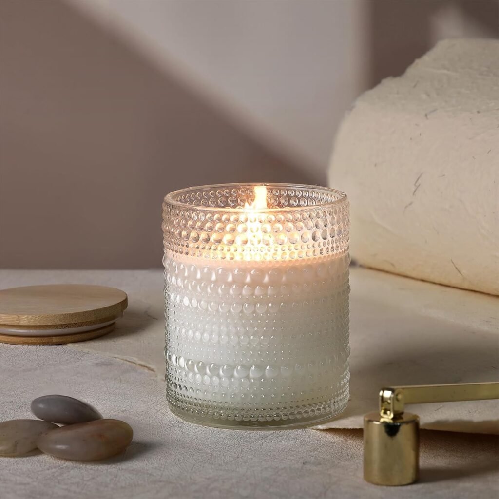 DEVI 14oz Large Clear Glass Candle Jars for Making Candles (6 Pack), Bulk Empty Glass Candle Jars with Bamboo Lids, Bulk Empty Glass Containers, Candle Vessels for Candle Making Supplies, Home Decor