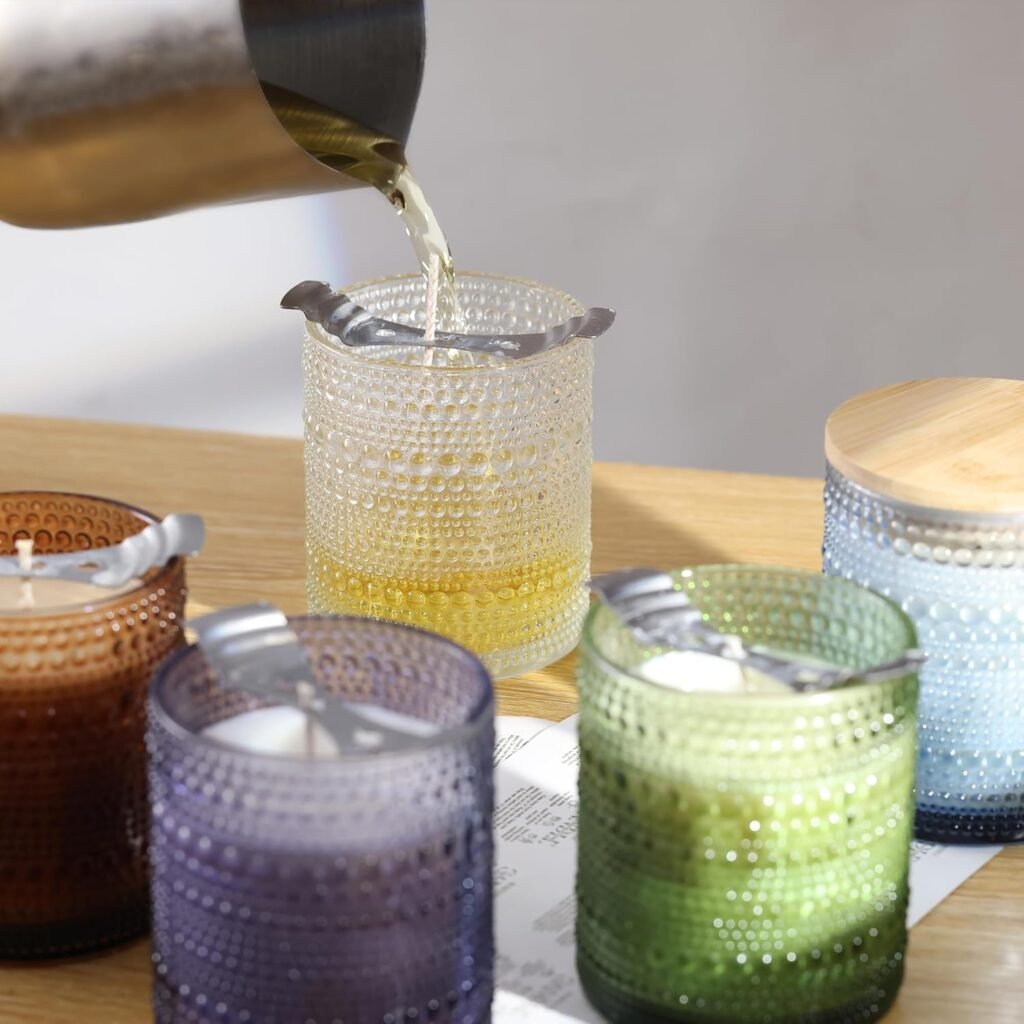 DEVI 14oz Large Clear Glass Candle Jars for Making Candles (6 Pack), Bulk Empty Glass Candle Jars with Bamboo Lids, Bulk Empty Glass Containers, Candle Vessels for Candle Making Supplies, Home Decor