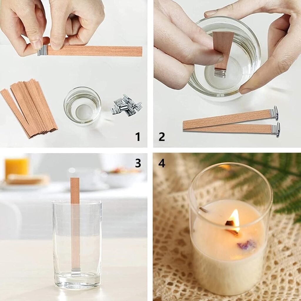 Extra Thick Wood Wicks for Candles Making 0.75 x 5.12 inch Crackling Wooden Candle Wick 100 PCS Natural Wooden Wicks for Candlemaking Wide Candle Wicks with Candle Wick Holders Metal Base