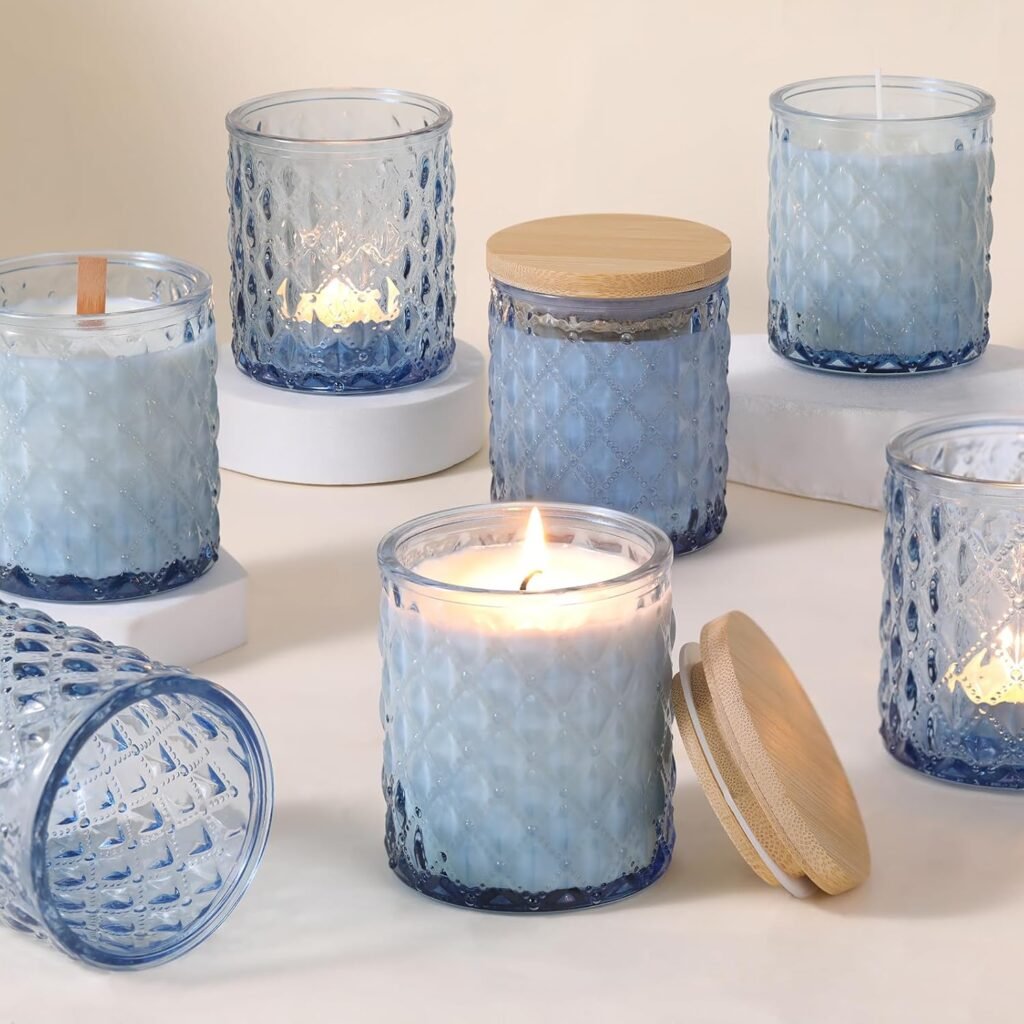 MATAHUM 8 Pack Blue Candle Jars for Making Candles, 7 OZ Empty Glass Candle Making Jars with Bamboo Lids for Candle Making Supplies, Candle Containers Vessels for Home DIY Decoration MATAHUM 8 Pack Blue Candle Jars for Making Candles, 7 OZ Empty Glass Candle Making Jars with Bamboo Lids for Candle Making Supplies, Candle Containers Vessels for Home DIY Decoration