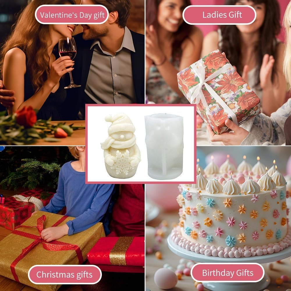 Silicone Snowman  Flower Christmas Tree Candle Mold - Aromatic Soybean Wax  Epoxy Resin Casting Gift Home