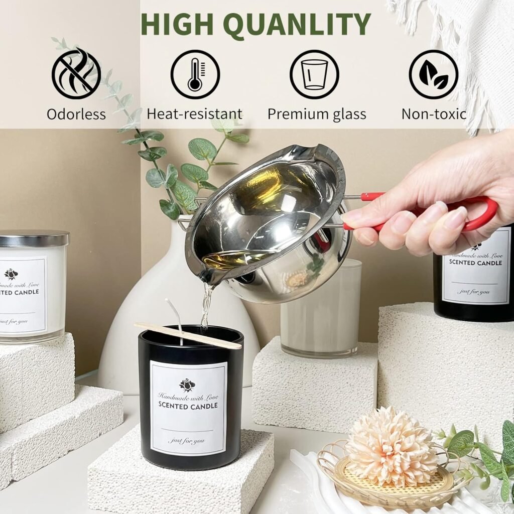 SUPMIND 12 Pack 10oz Glass Candle Jars with Lids and Sticky Labels, Empty Candle Jars for Making Candles Bulk Containers(Matte Black)